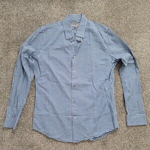 Men's Express   Fitted Blue Grey White Plaid Button Down Shirt  Medium 15-15 1/2